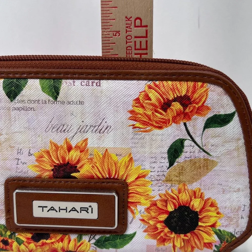 TAHARI Floral Zip-Around Clutch Wallet Wristlet Yellow‎ Flowers Vinyl Wallet